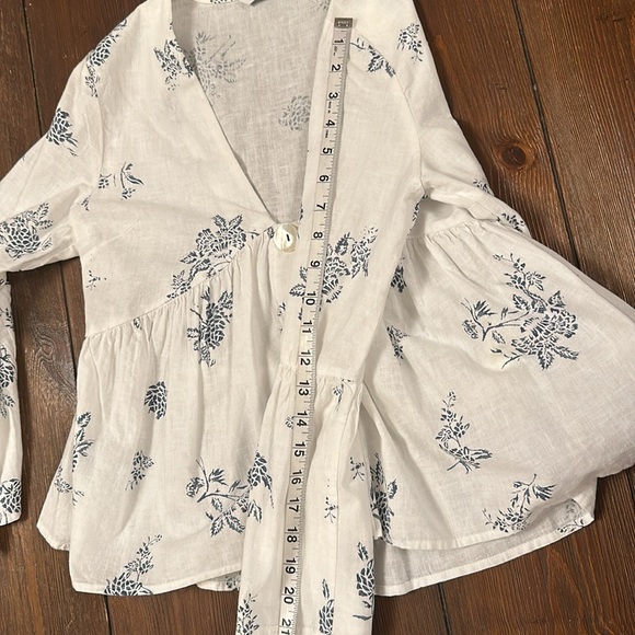 Zara White and Blue Cotton Blouse Size M - Picture 8 of 9